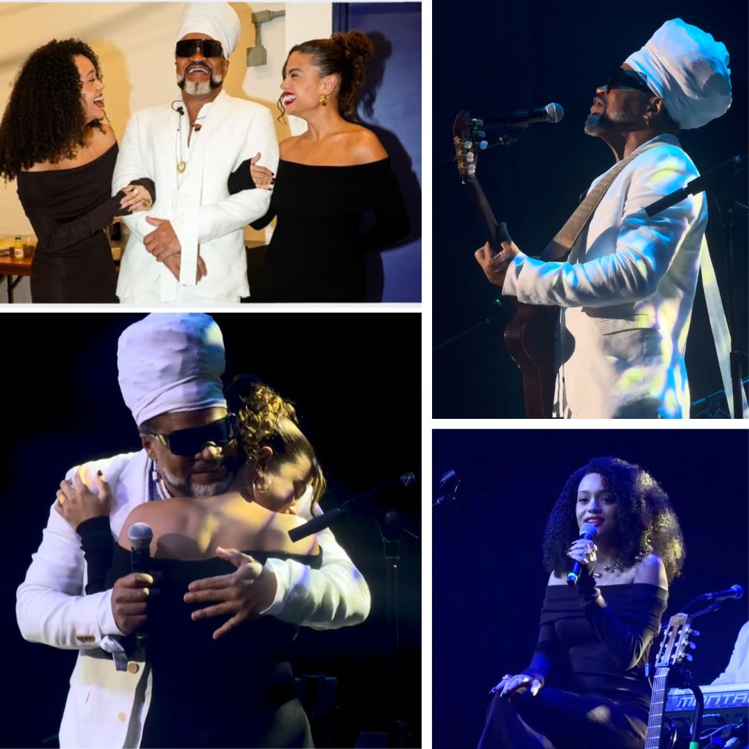 Carlinhos Brown sobe ao palco com as filhas Clara e Cecília Buarque em show em São Paulo