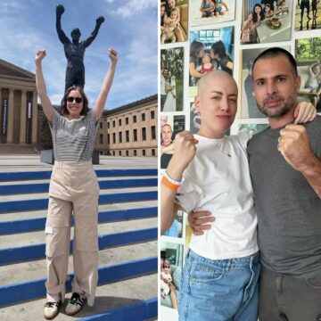 Fabiana Justus visita estátua de Rocky Balboa nos EUA e relembra luta contra o câncer