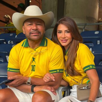 Pai de Neymar acompanha Brasil x Japão ao lado da namorada nos Estados Unidos