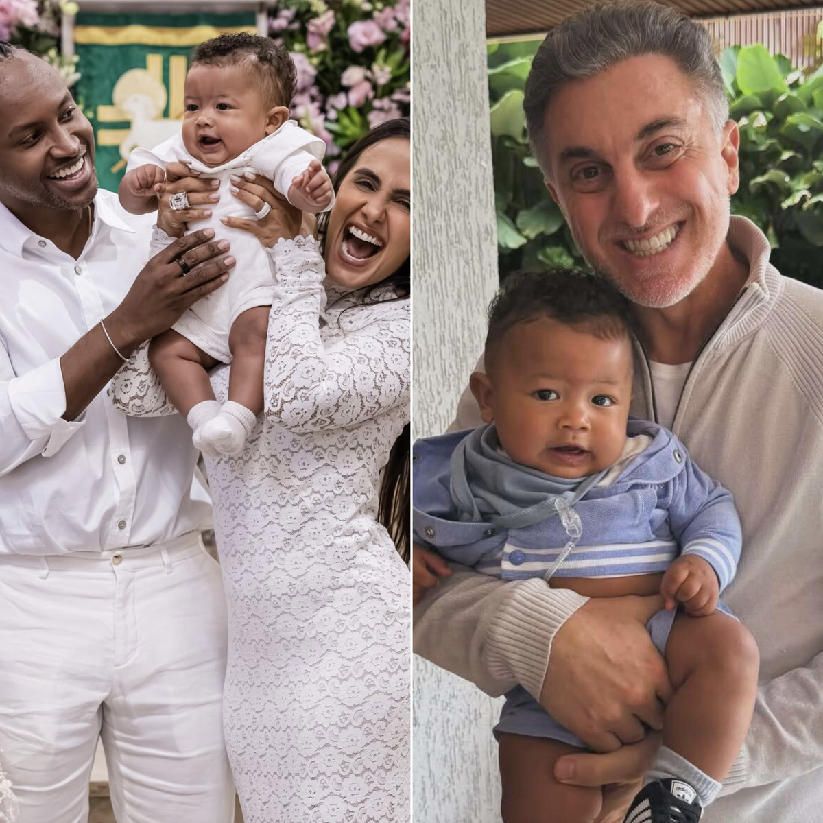 Filho de Thiaguinho e Carol Peixinho esbanja fofura em clique com Luciano Huck; veja