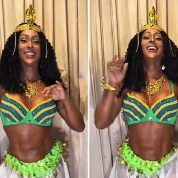 Rosiane Pinheiro dança clássico do É o Tchan antes de jogo entre Brasil e Egito