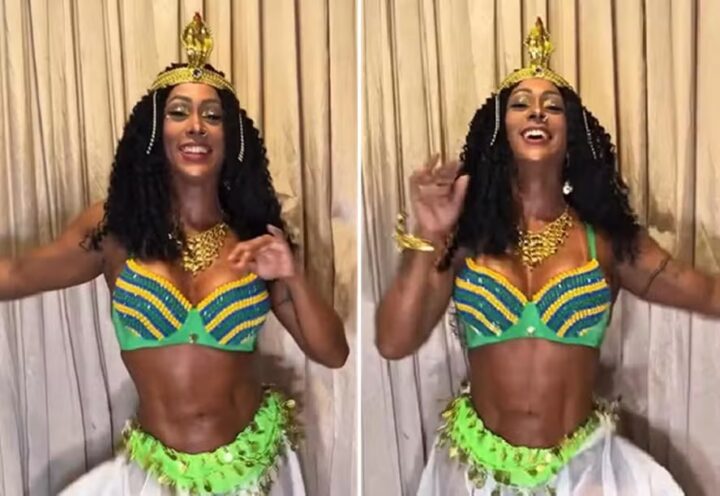 Rosiane Pinheiro dança clássico do É o Tchan antes de jogo entre Brasil e Egito