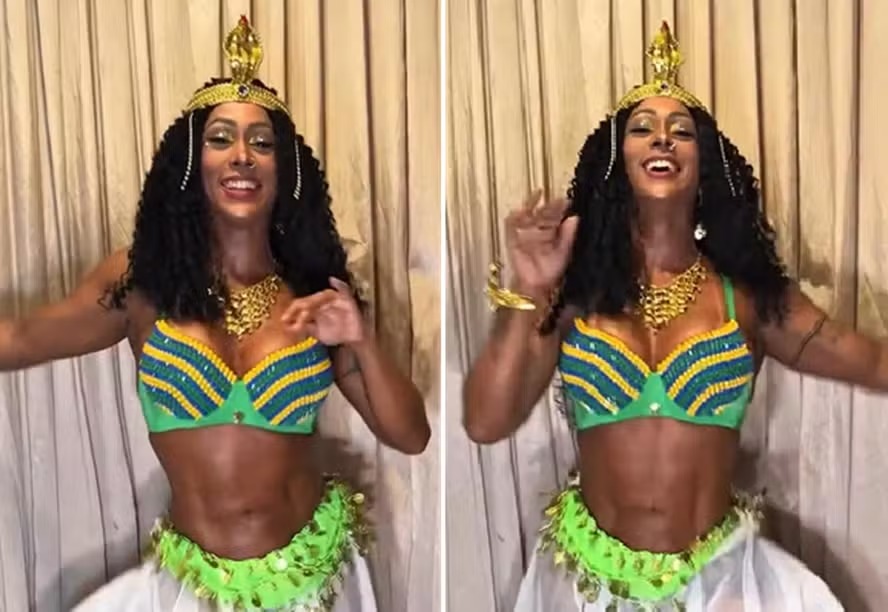 Rosiane Pinheiro dança clássico do É o Tchan antes de jogo entre Brasil e Egito