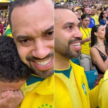 Gil do Vigor leva sobrinho para o jogo do Brasil na Copa e se emociona: ‘Vida diferente da que eu tive’