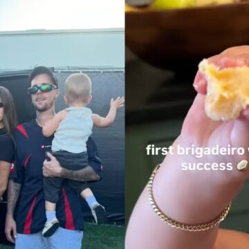 Quase brasileiro: Hailey Bieber mostra Jack, seu filho com Justin Bieber, comendo brigadeiro