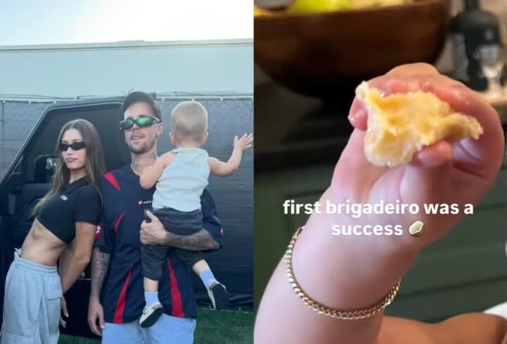 Quase brasileiro: Hailey Bieber mostra Jack, seu filho com Justin Bieber, comendo brigadeiro