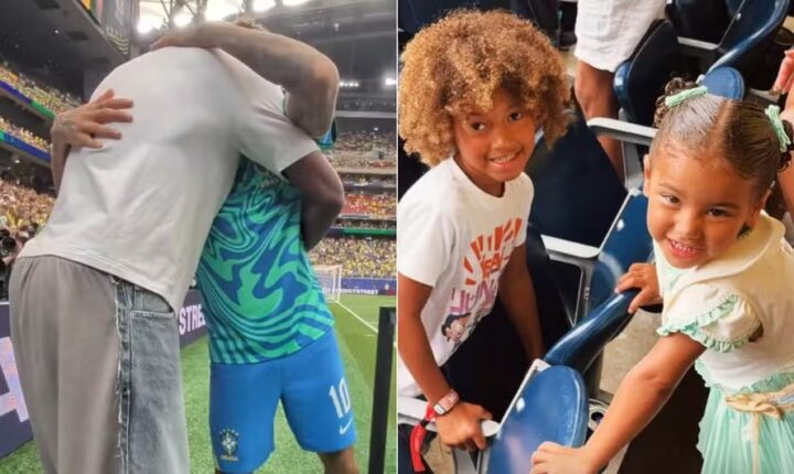 Filhas de Neymar e de Jimmy Butler roubam a cena em Brasil x Japão: ‘Melhores amigas’