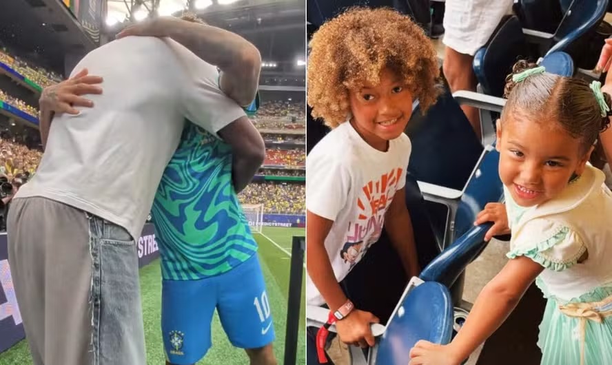 Filhas de Neymar e de Jimmy Butler roubam a cena em Brasil x Japão: ‘Melhores amigas’