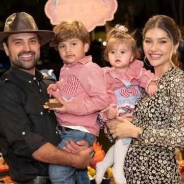 Filha de Leandro, Lyandra Costa comemora aniversário dos filhos com festa junina temática