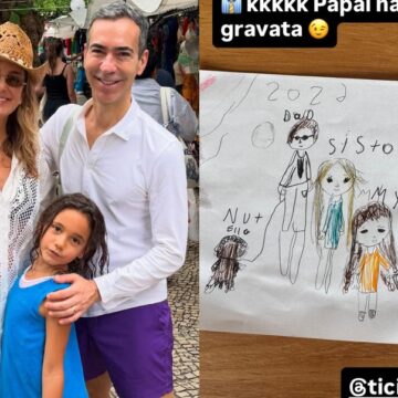 César Tralli mostra desenho feito por Manu, sua filha com Tici Pinheiro, e detalhe chama atenção