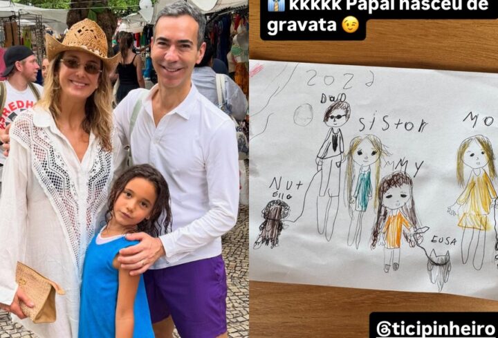 César Tralli mostra desenho feito por Manu, sua filha com Tici Pinheiro, e detalhe chama atenção