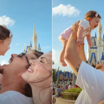 Filha de Camila Queiroz e Klebber Toledo encanta web durante passeio na Disney; veja