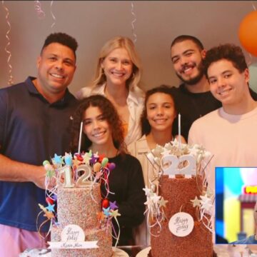 Ronaldo se emociona ao receber homenagem dos quatro filhos no ‘Domingão’