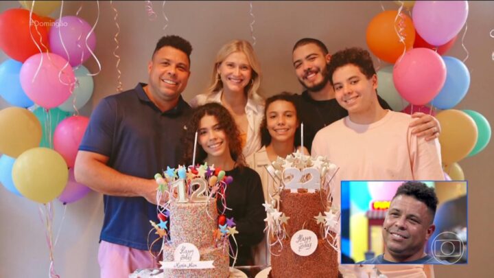 Ronaldo se emociona ao receber homenagem dos quatro filhos no ‘Domingão’