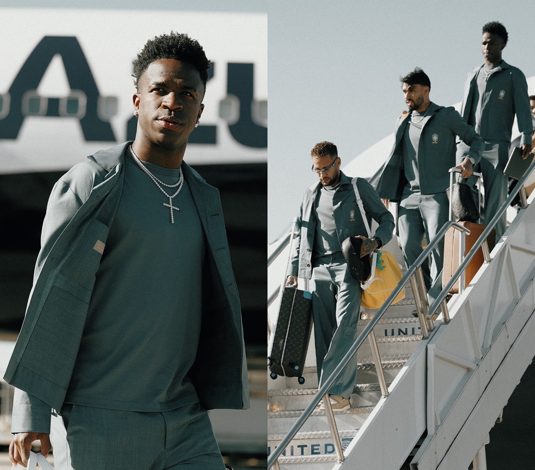 Seleção brasileira desembarca nos EUA com uniforme social criado por Ricardo Almeida; veja fotos