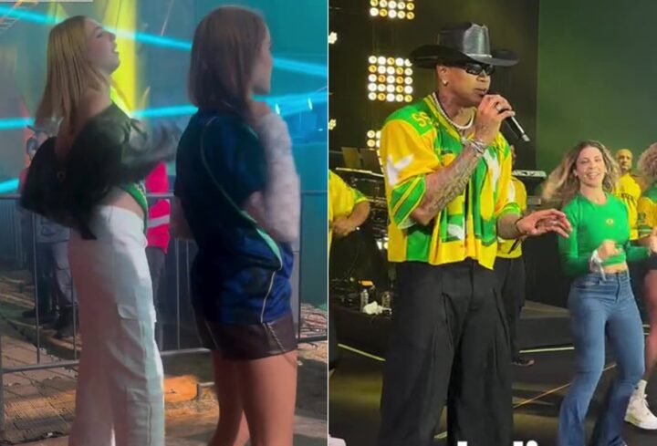 Filha de Xuxa rouba a cena ao mostrar talento para a dança em show de Léo Santana; vídeo