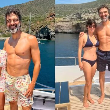 Tadeu Schmidt chama atenção com boa forma durante viagem com a esposa; veja fotos