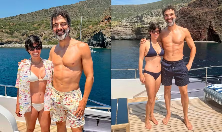Tadeu Schmidt chama atenção com boa forma durante viagem com a esposa; veja fotos