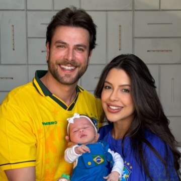 Laís Caldas e Gustavo Marsengo celebram primeiro mês da filha com tema da Seleção Brasileira