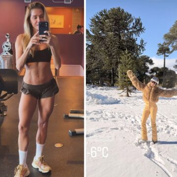 Deborah Secco encara frio de -6 ºC e mantém rotina de treinos no Chile