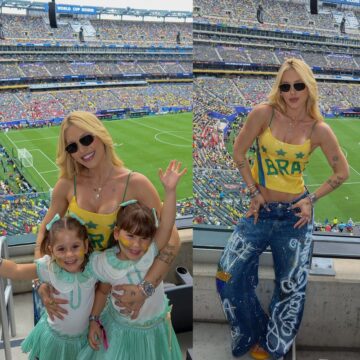 Virginia chega ao MetLife Stadium com Maria Alice e Maria Flor para Brasil x Noruega