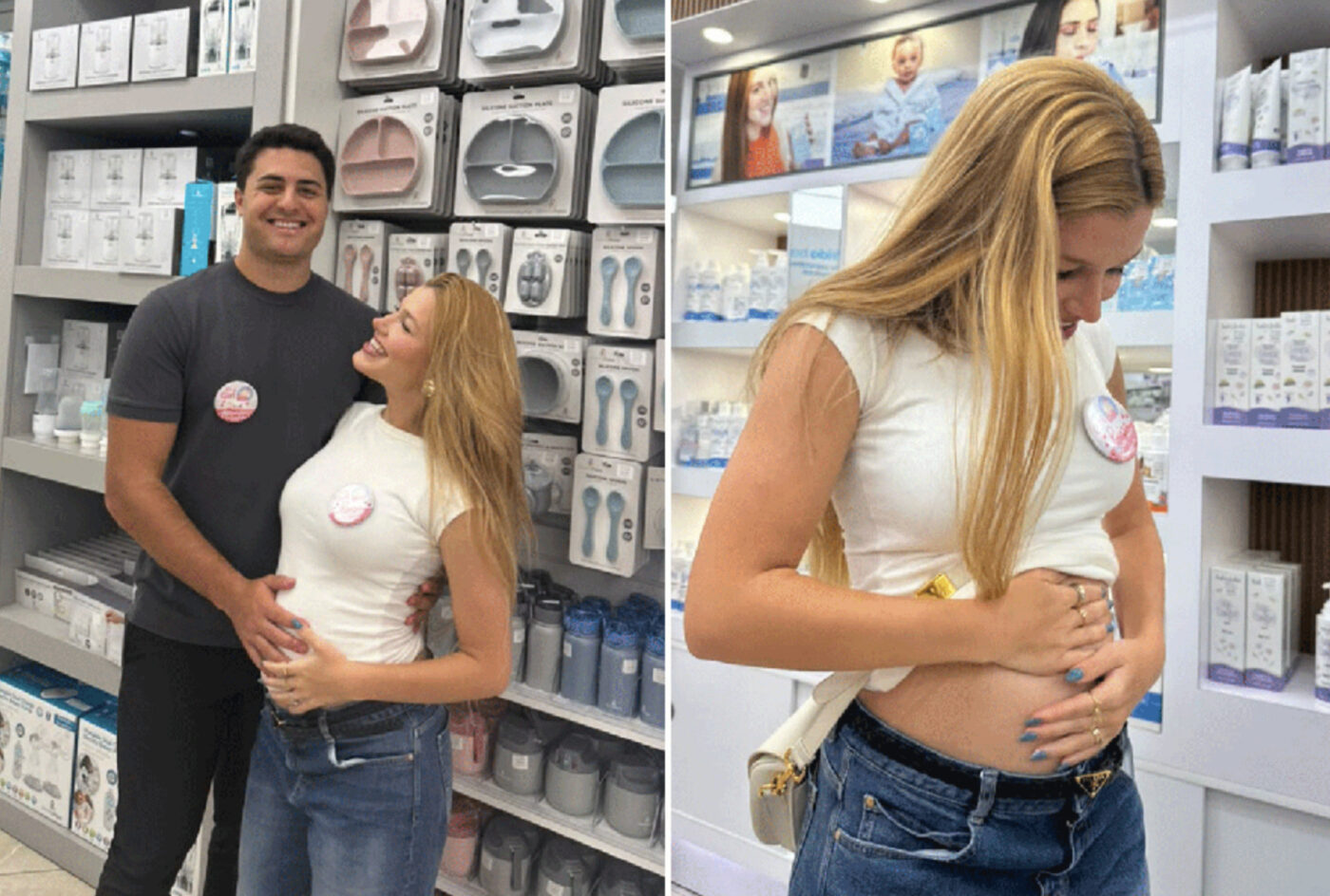 Após ser internada às pressas, nora de Elaine Mickely e Cesar Filho faz enxoval da filha nos EUA