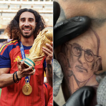 Campeão do mundo, jogador da Espanha cumpre promessa e tatua rosto do técnico Luís de La Fuente