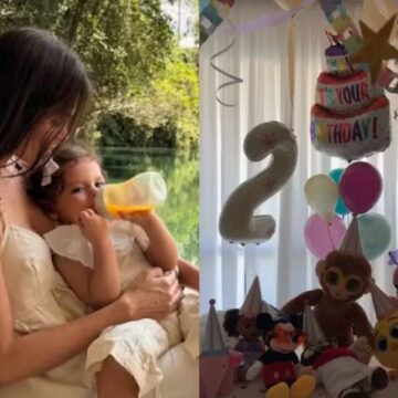 Barrada na Copa, Amanda Kimberlly inicia comemorações de aniversário de Helena sem Neymar