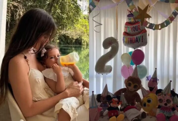 Barrada na Copa, Amanda Kimberlly inicia comemorações de aniversário de Helena sem Neymar