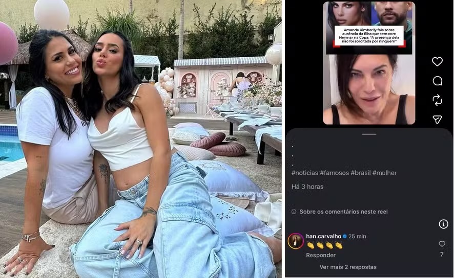 Comadre de Neymar e Bruna Biancardi curte e apaga comentário após Marcia Goldschmidt atacar Amanda Kimberlly