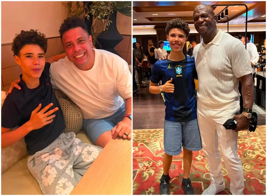 Marcus Buaiz mostra filho mais velho com o padrinho, Ronaldo, e ator de ‘As Branquelas’