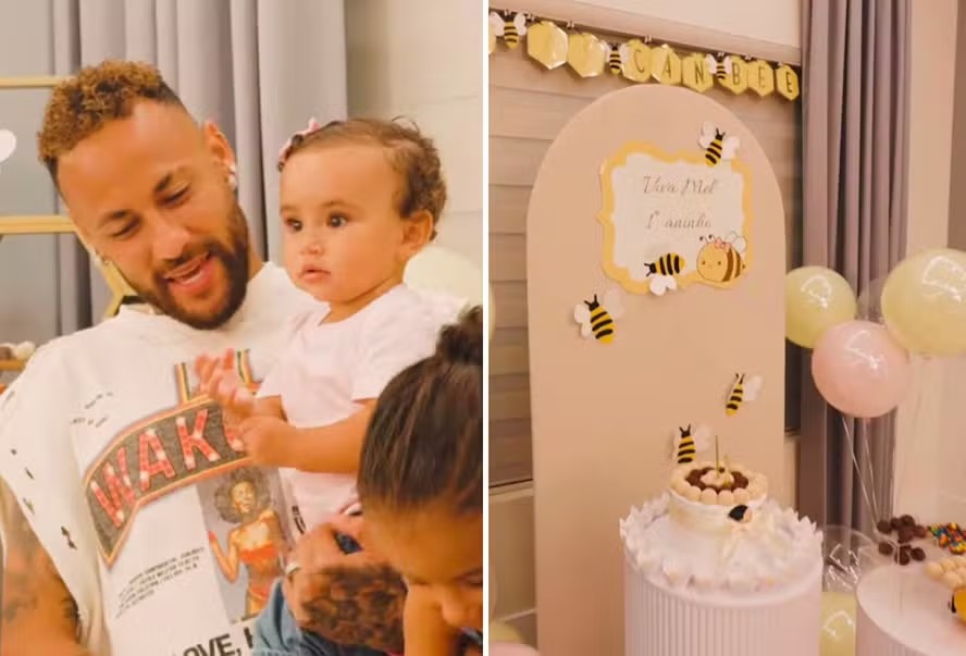 Com o pai presente, Mel, filha de Neymar e Bruna Biancardi, ganha festa de aniversário simples