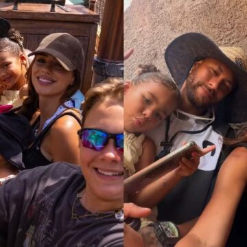 Bruna Biancardi abre álbum de fotos de passeio com Neymar e filhos em parque de Orlando