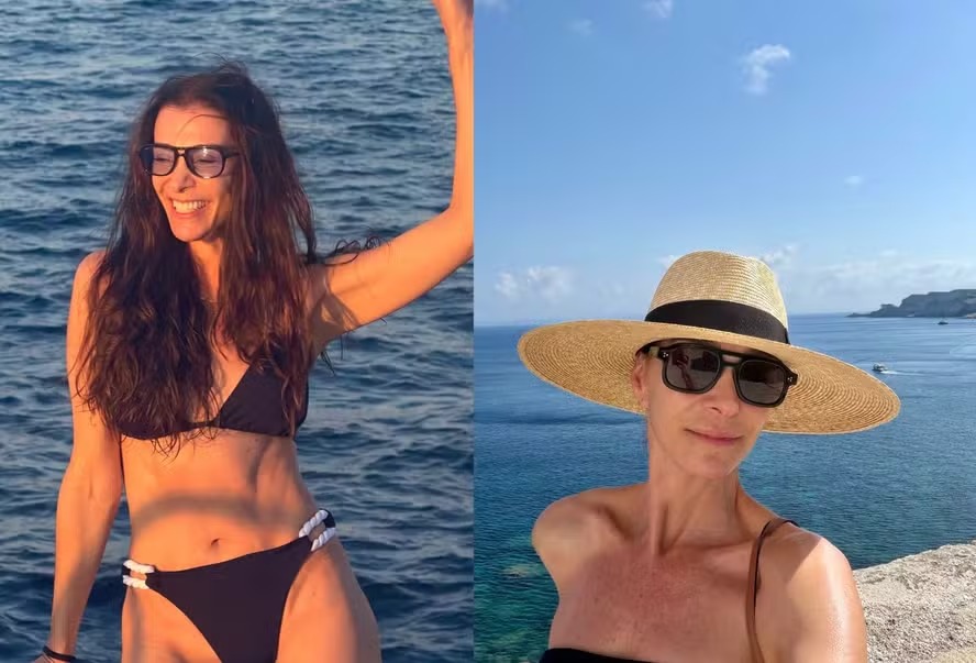 Aos 58 anos, Mônica Martelli exibe corpão em álbum de viagem à ilha paradisíaca na França