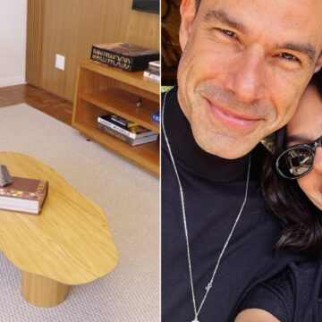Sala do apartamento de Isis Valverde e Marcus Buaiz possui obra de arte que representa a família do casal