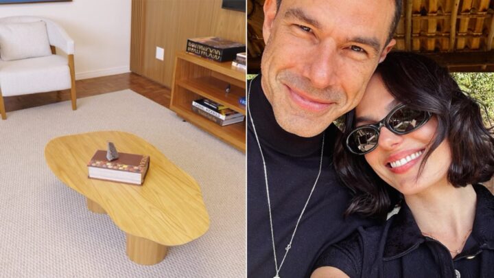 Sala do apartamento de Isis Valverde e Marcus Buaiz possui obra de arte que representa a família do casal