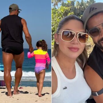Hulk posa de sunga e curte praia ao lado das filhas e esposa, Camila Ângelo
