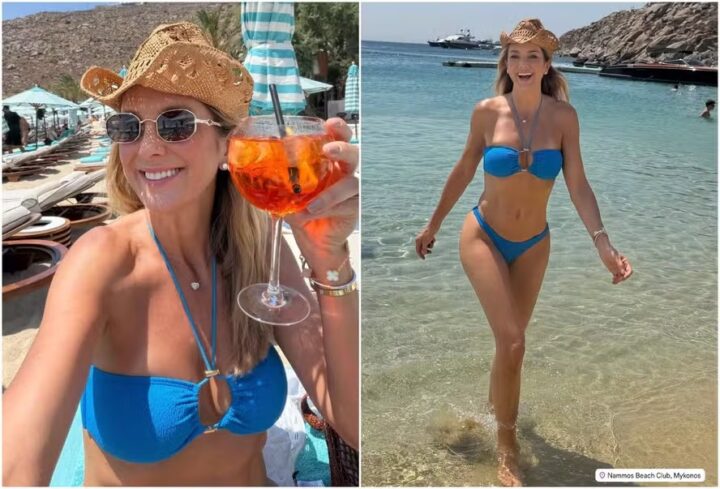 Aos 50 anos, Ticiane Pinheiro exibe shape em dia ao curtir praia em Mykonos com Rafa Justus