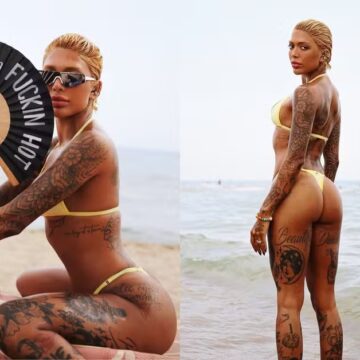 Irmã de Gabigol, Dhiovanna posa de fio-dental amarelo em praia e ganha elogios: ‘Deusa’