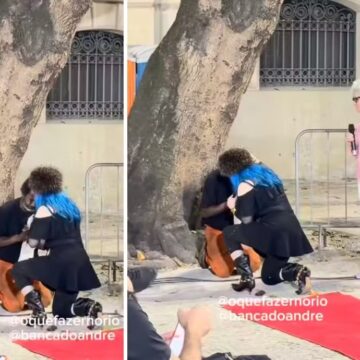 Baby do Brasil se ajoelha e ora com homem em situação de rua no Centro do Rio
