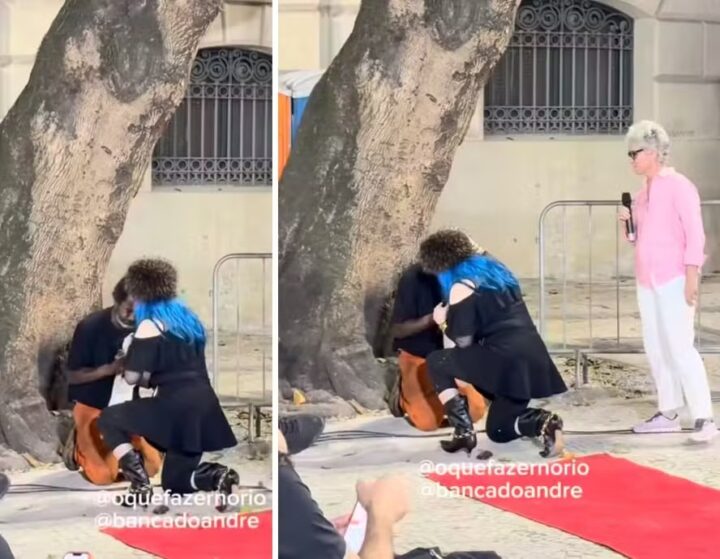 Baby do Brasil se ajoelha e ora com homem em situação de rua no Centro do Rio