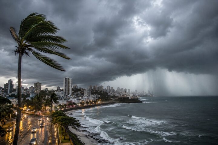 Frente fria muda o tempo em Salvador e traz chuva e ventos fortes a partir desta terça (14)