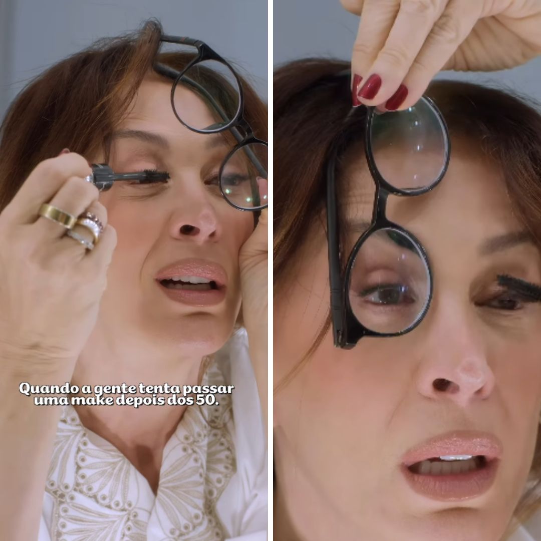 Claudia Raia viraliza ao mostrar dificuldade para fazer make depois dos 50: “Alguém nessa situação?”