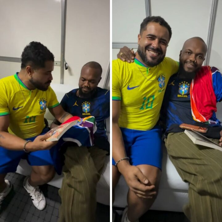 Rapper Djonga ganha camisa da torcida LGBT do Bahia durante passagem por Salvador