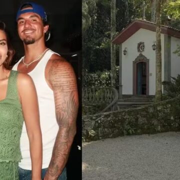 Gabriel Medina e Isabella Arantes se preparam para cerimônia de casamento em igreja histórica, no litoral de São Paulo