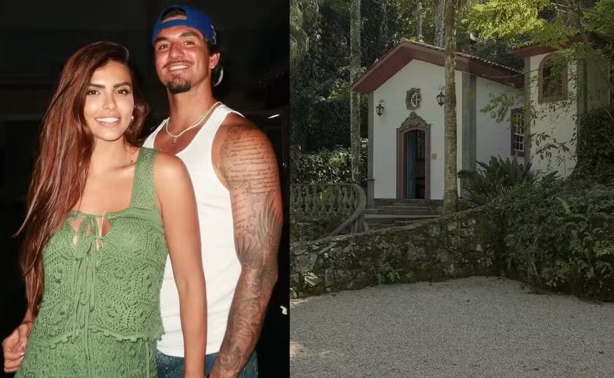Gabriel Medina e Isabella Arantes se preparam para cerimônia de casamento em igreja histórica, no litoral de São Paulo