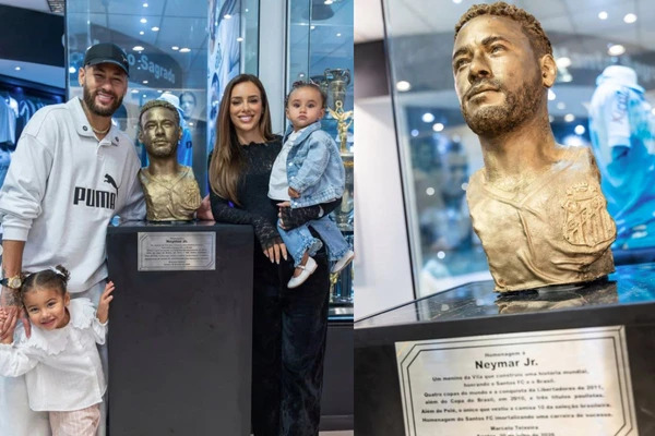 Neymar ganha estátua no Museu do Santos e se emociona com homenagem: ‘Uma honra’