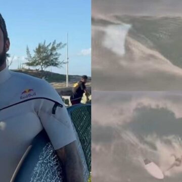 Aos 10 anos, filho de Pedro Scooby impressiona ao encarar onda durante surfe: ‘Muito brabo’