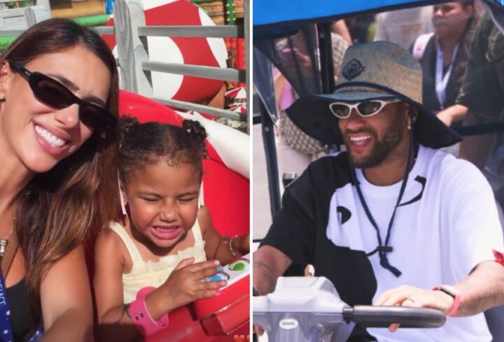 Neymar curte dia de parque com Bruna Biancardi e os filhos após eliminação na Copa; veja