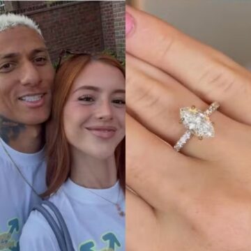 Amanda Araujo mostra detalhes da aliança de noivado dada por Richarlison